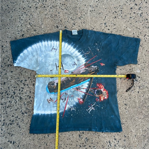 VTG Rare 1997 Star Wars Liquid Blue Tee Mens XL AOP Millennium Falcon Death Star - Picture 4 of 9